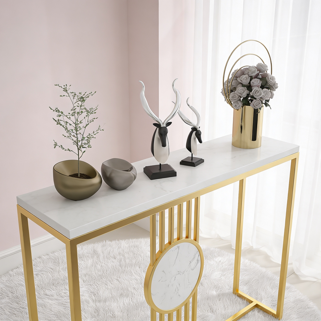 Urban Loft Rectangular White Marble Console Table