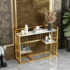 Designer 3-Tier White Faux Marble Golden Console Table