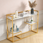 Designer 3-Tier White Faux Marble Golden Console Table