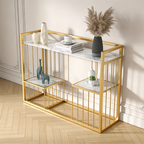 Designer 3-Tier White Faux Marble Golden Console Table