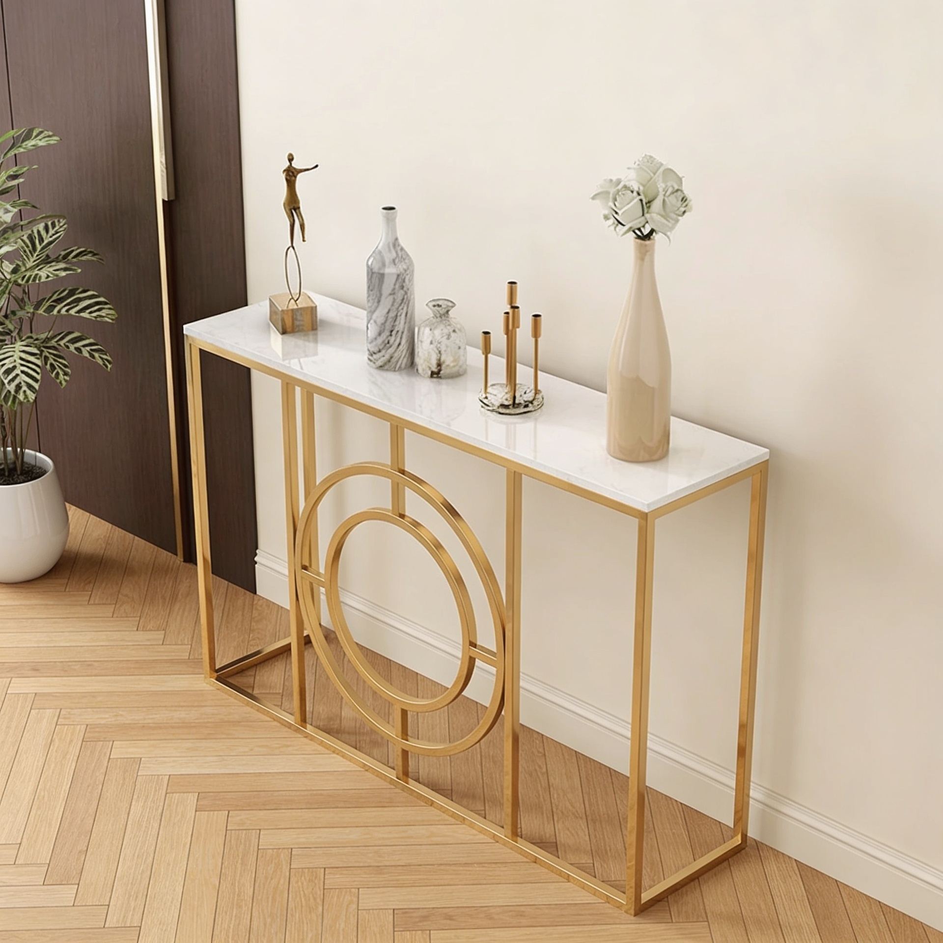 Modern Minimalist White Marble Gold Console Table