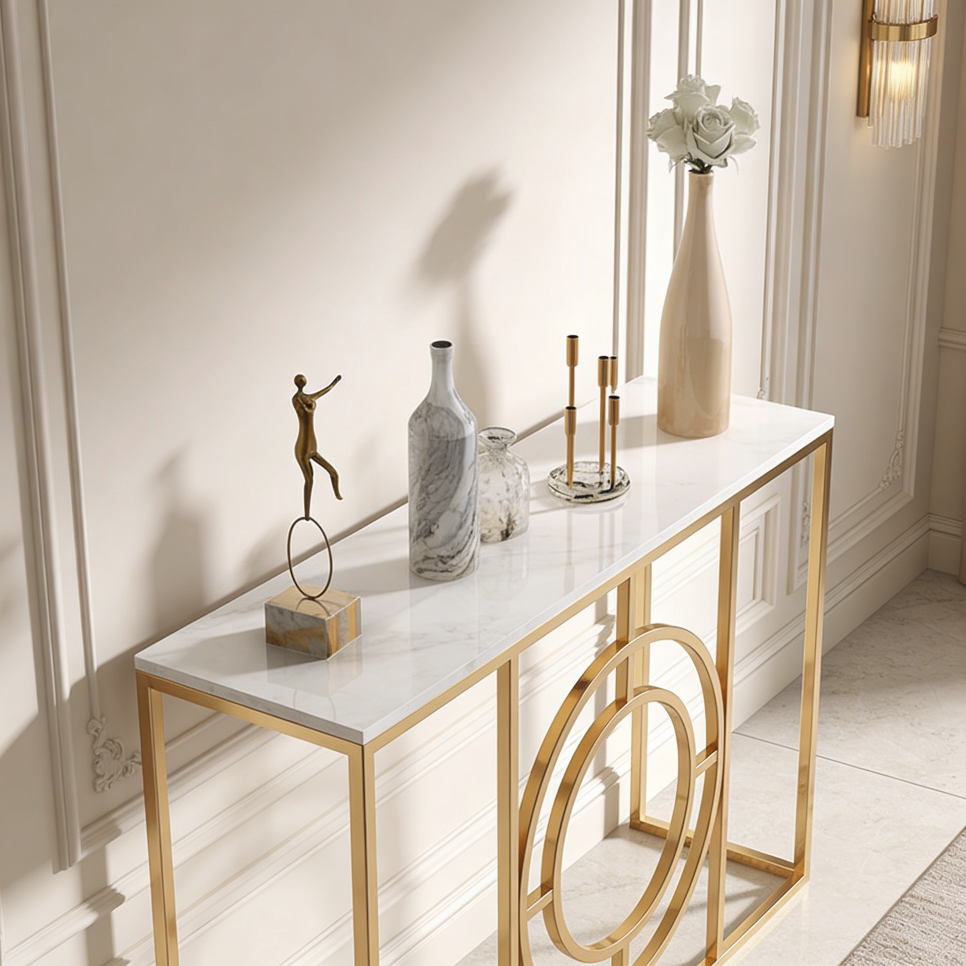 Modern Minimalist White Marble Gold Console Table