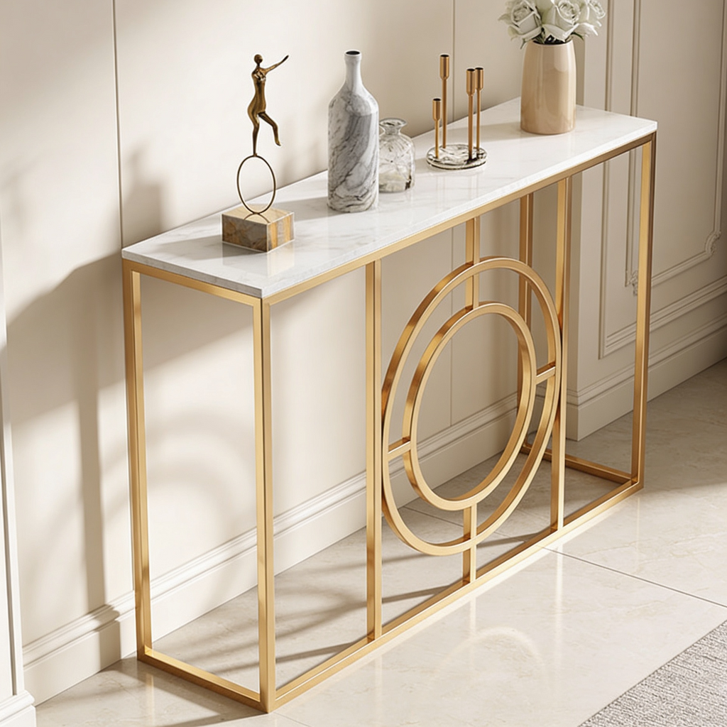 Modern Minimalist White Marble Gold Console Table