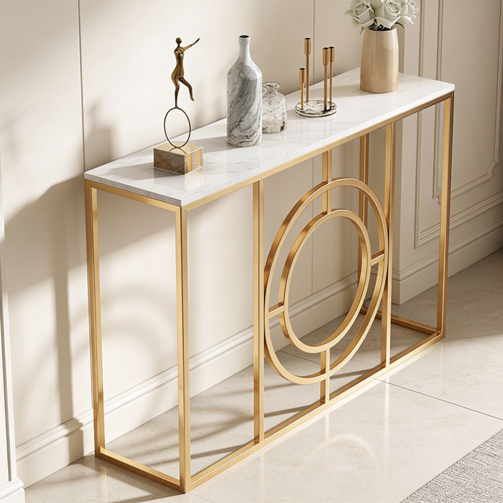 Modern Minimalist White Marble Gold Console Table