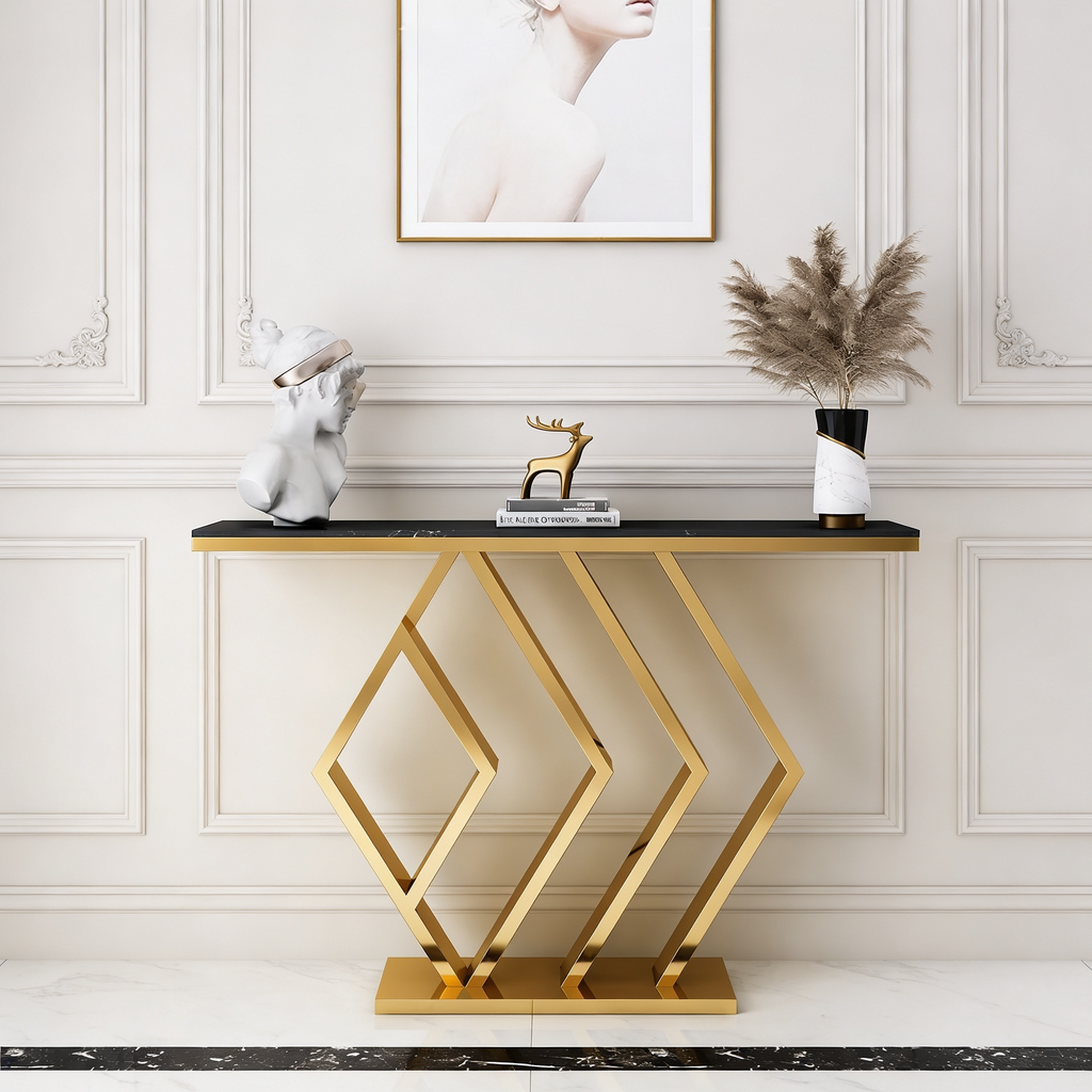 The Essence Of Style Black Marble Golden Console Table