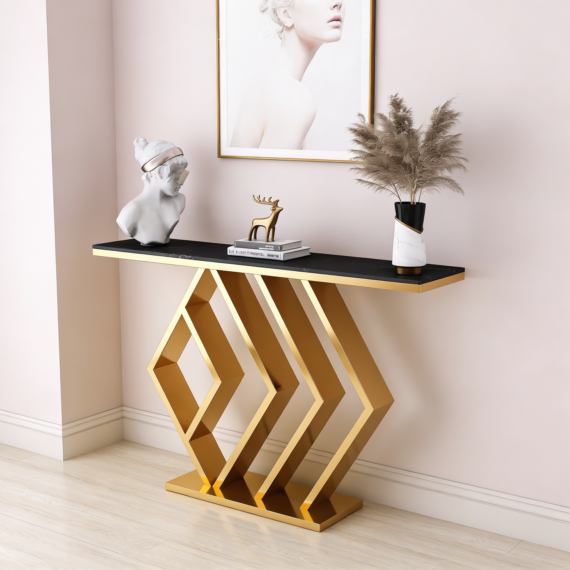 The Essence Of Style Black Marble Golden Console Table