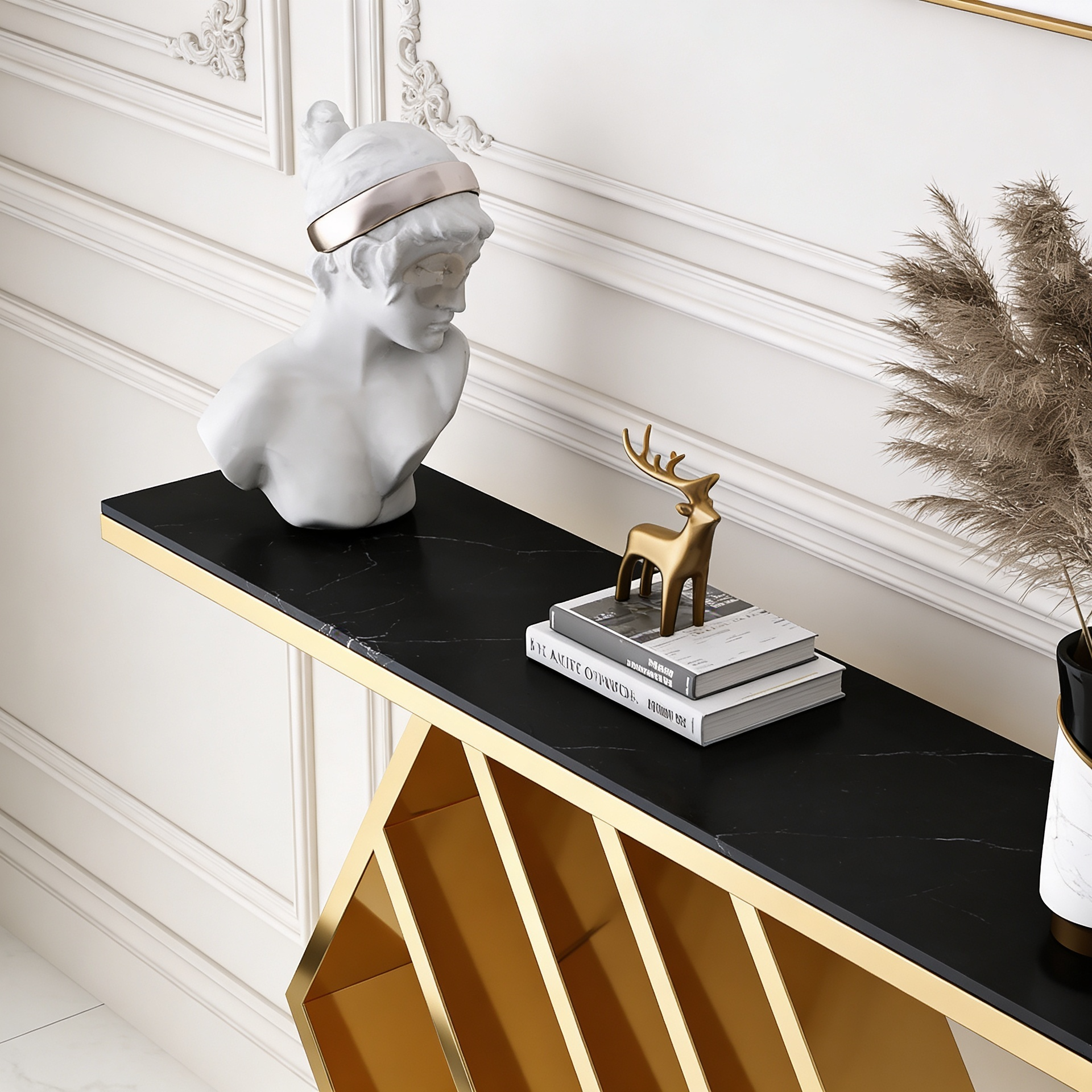 The Essence Of Style Black Marble Golden Console Table