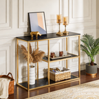 Three-Tier Entryway Console Table with Gold Finish and Faux Marble Top