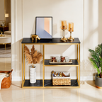 Three-Tier Entryway Console Table with Gold Finish and Faux Marble Top