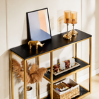 Three-Tier Entryway Console Table with Gold Finish and Faux Marble Top