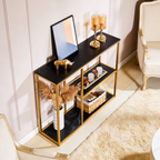 Three-Tier Entryway Console Table with Gold Finish and Faux Marble Top