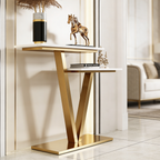 Contemporary 2 Tier White Marble Golden Console Table