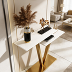 Contemporary 2 Tier White Marble Golden Console Table