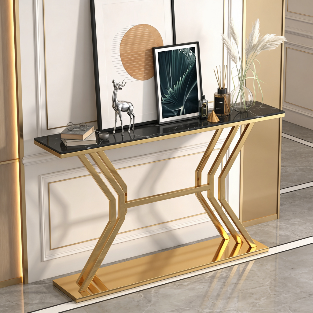 Refined Luxury Black Marble Hallway Console Table