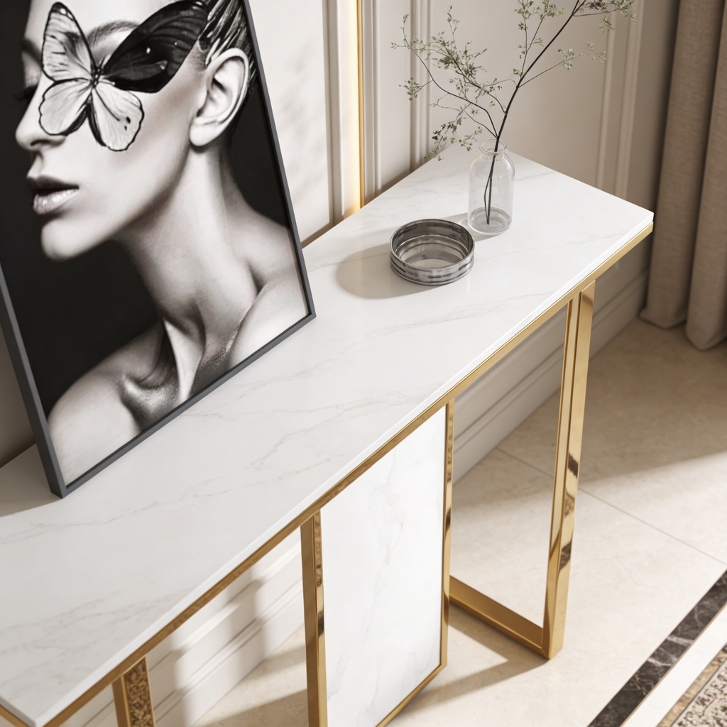 Modern Opulence White Marble Gold Console Table