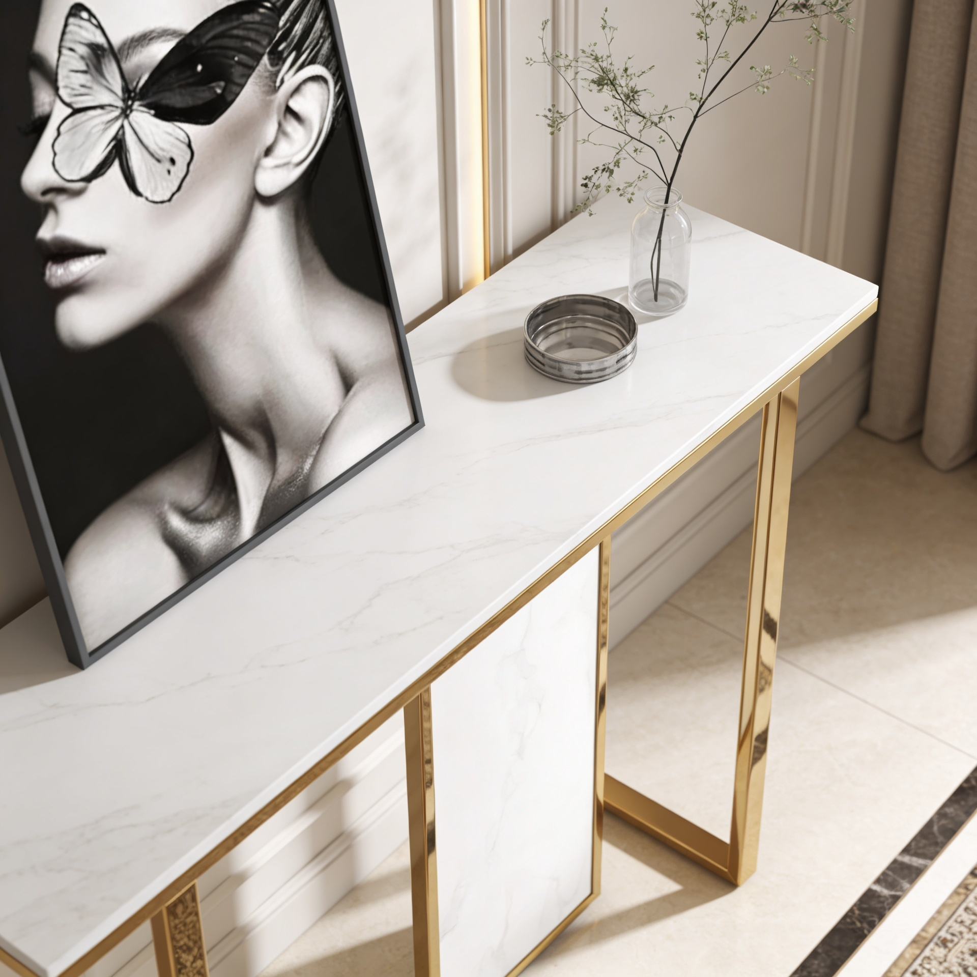 Modern Opulence White Marble Gold Console Table