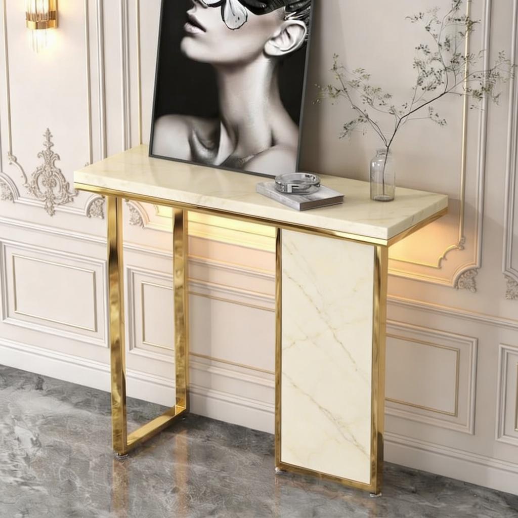 Modern Opulence White Marble Gold Console Table