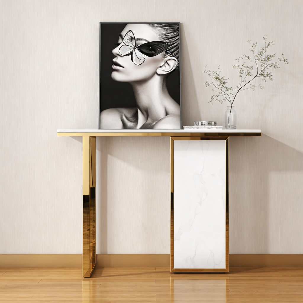 Modern Opulence White Marble Gold Console Table