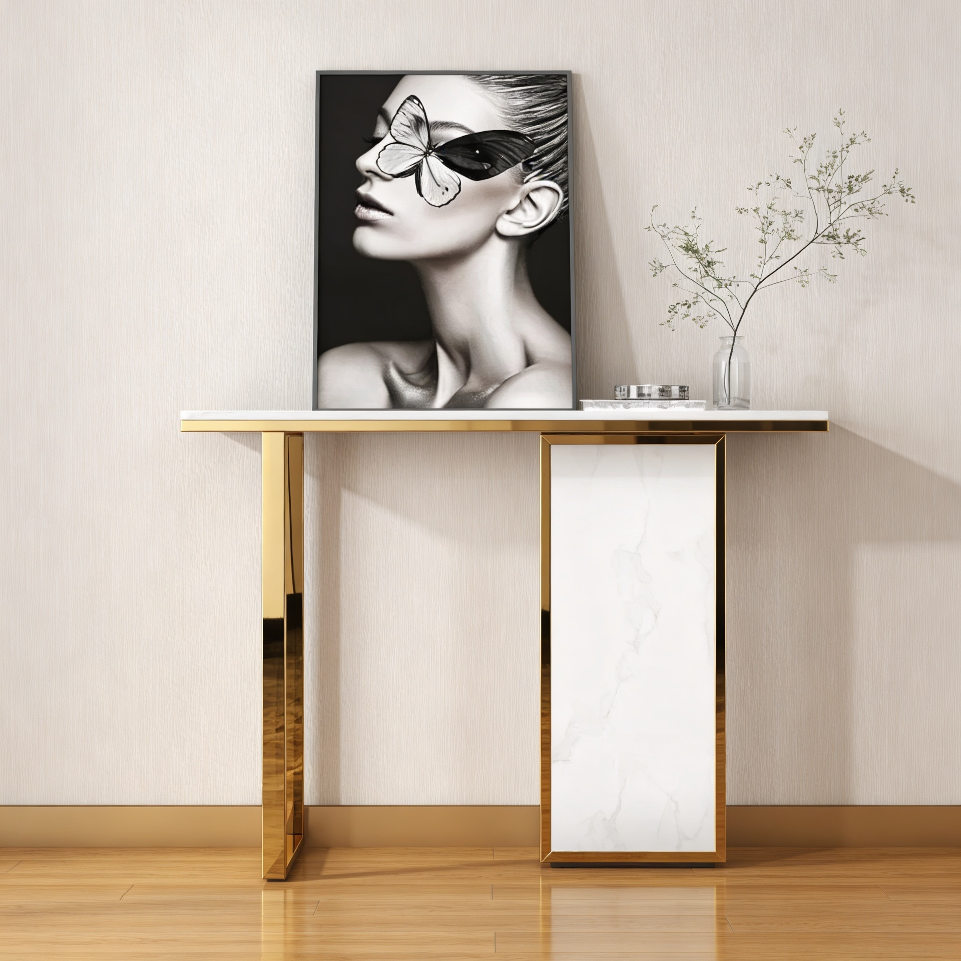 Modern Opulence White Marble Gold Console Table