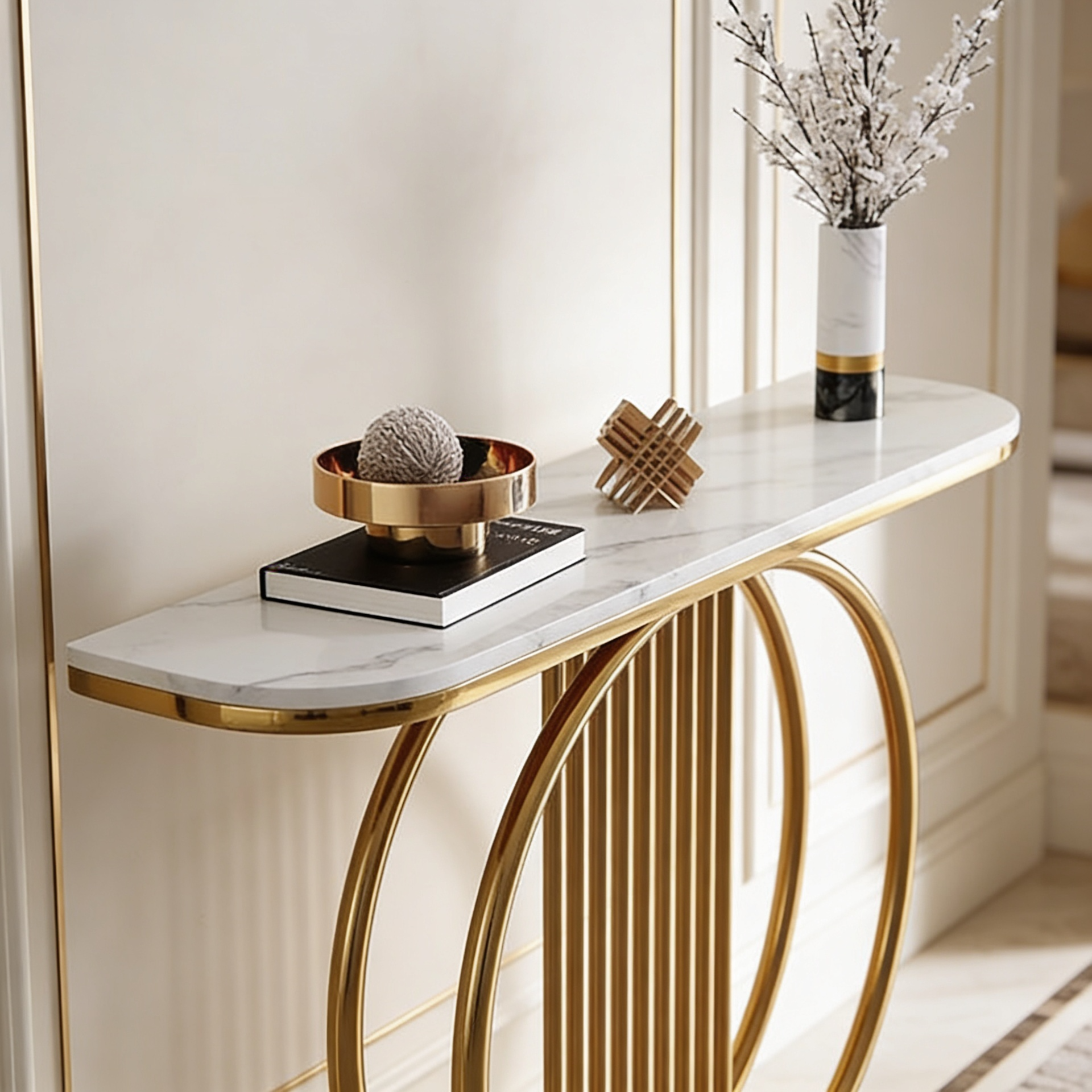 Circular Decorative Golden Metal Finish Stylish Console Table