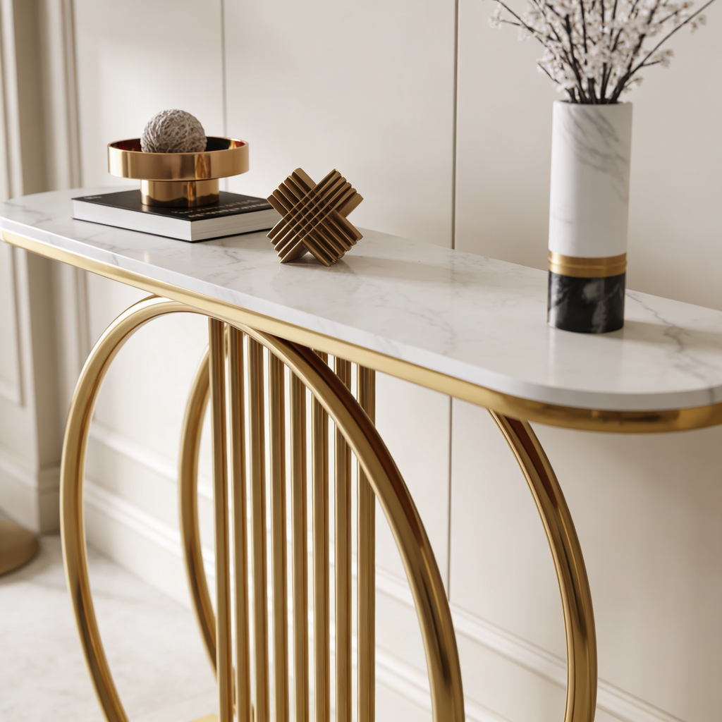 Circular Decorative Golden Metal Finish Stylish Console Table