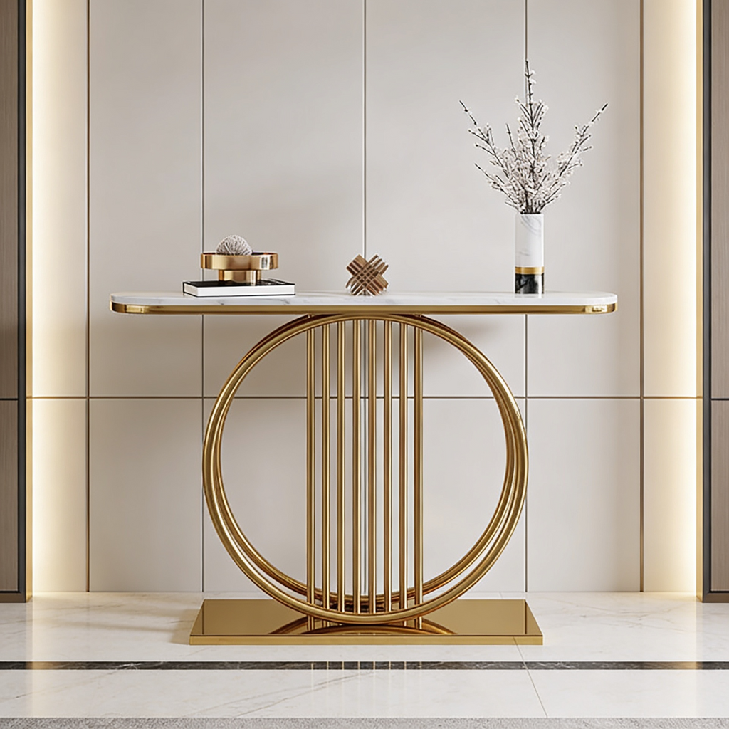 Circular Decorative Golden Metal Finish Stylish Console Table