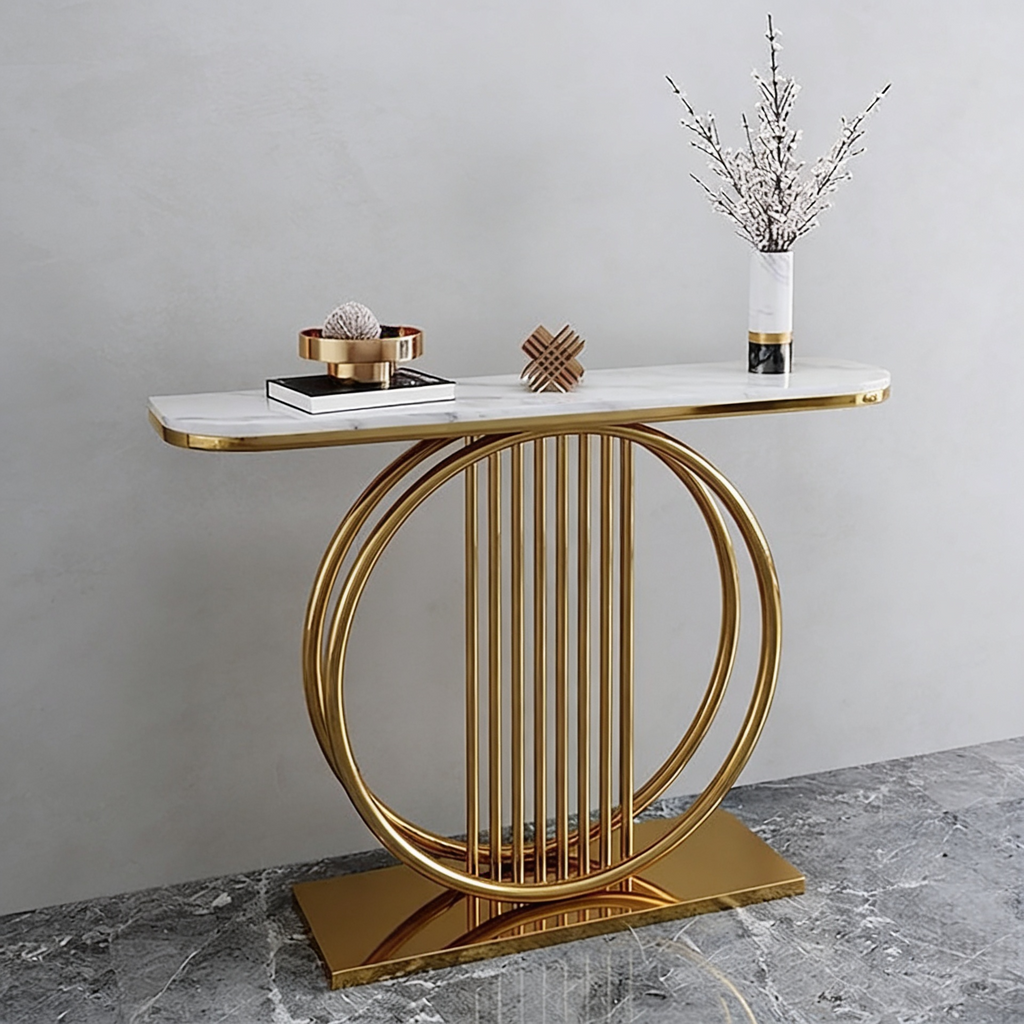 Circular Decorative Golden Metal Finish Stylish Console Table