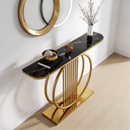 Circular Decorative Golden Metal with Black Marble Finish Stylish Console Table