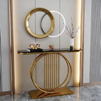 Circular Decorative Golden Metal with Black Marble Finish Stylish Console Table