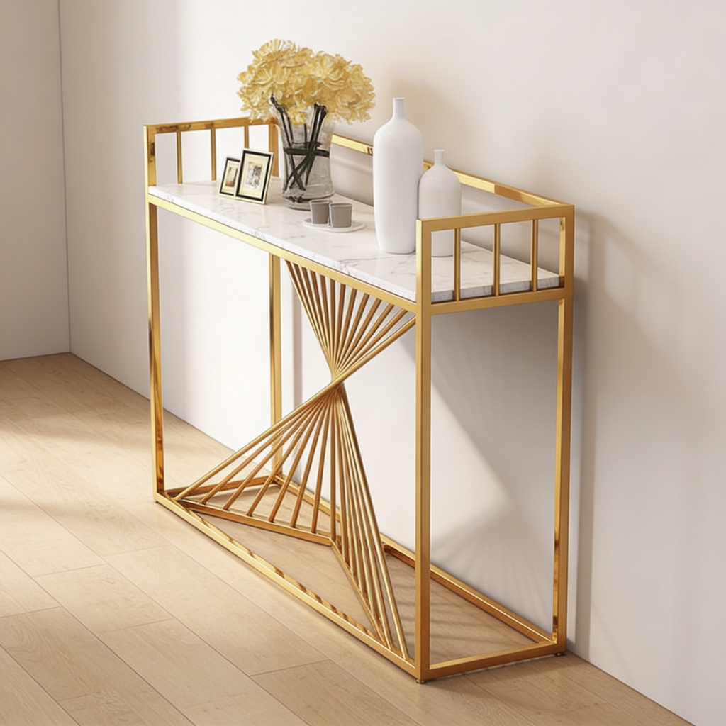 Nordic Premium Golden Artistic Metal Finish Console Table