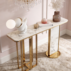 Modern White Marble Console Table with Dual-Leg Gold Design