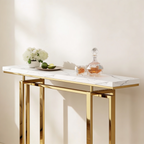 Premium Golden Finish Console Table with Faux Marble Surface