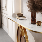 Artistic Console Table with White Marble Top and Leaf Inspired Base