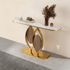 Artistic Console Table with White Marble Top and Leaf Inspired Base