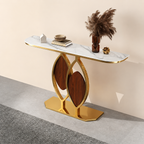 Artistic Console Table with White Marble Top and Leaf Inspired Base