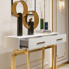 Stylish White Cabinet Table with Metallic Touch
