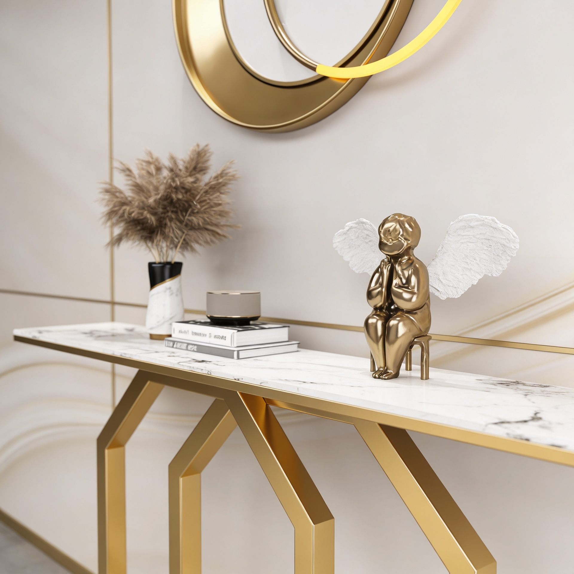Luxury Entryway Console Table with Artistic Hexagon Legs
