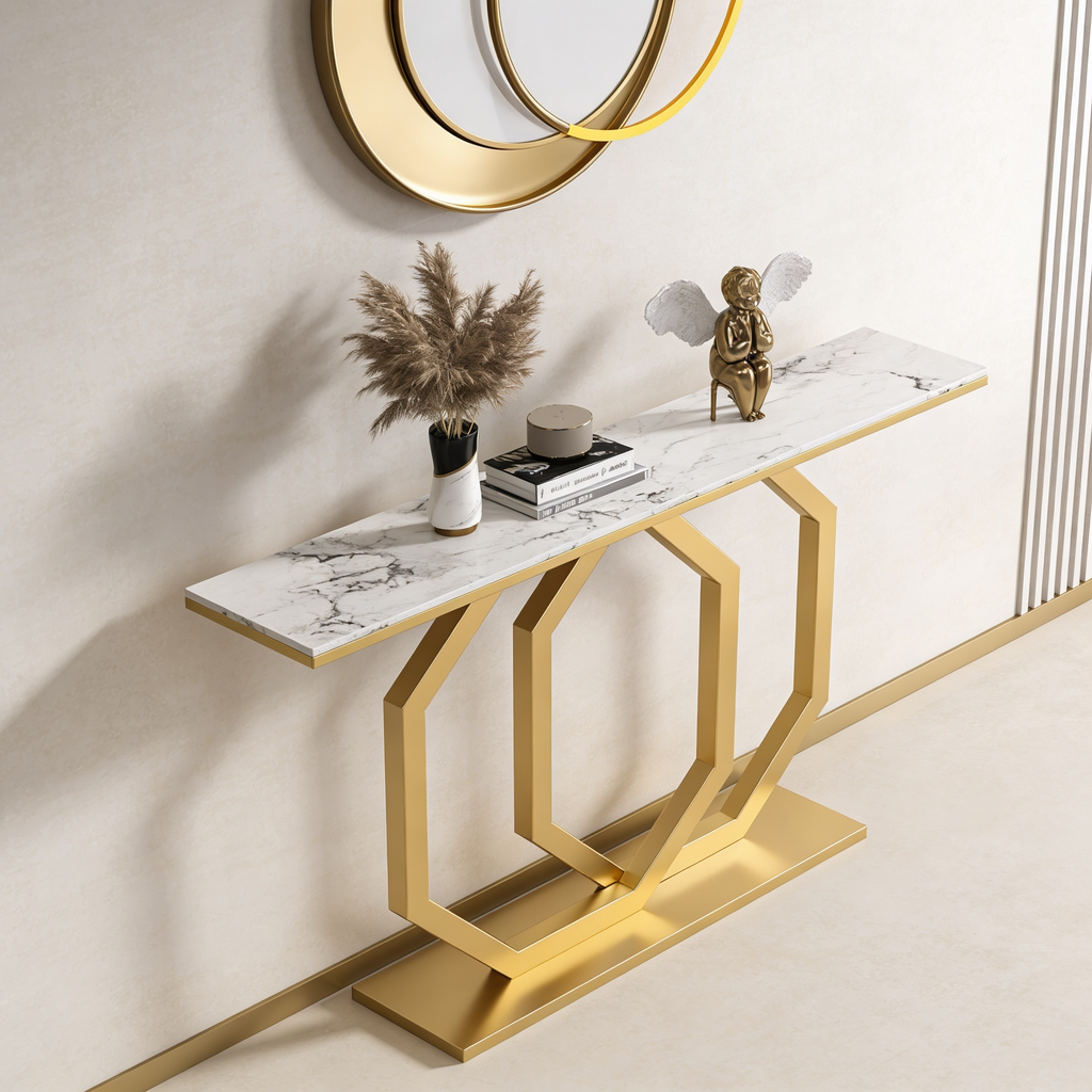 Luxury Entryway Console Table with Artistic Hexagon Legs