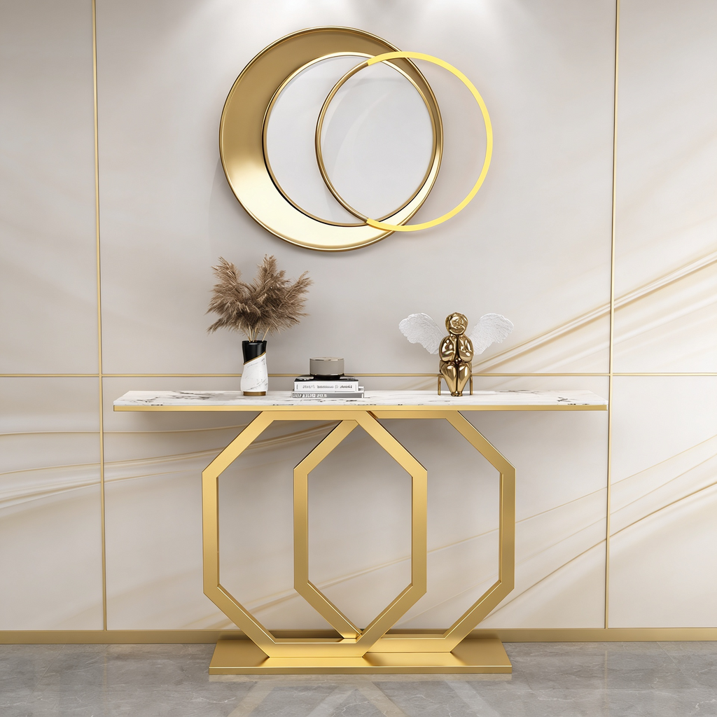 Luxury Entryway Console Table with Artistic Hexagon Legs