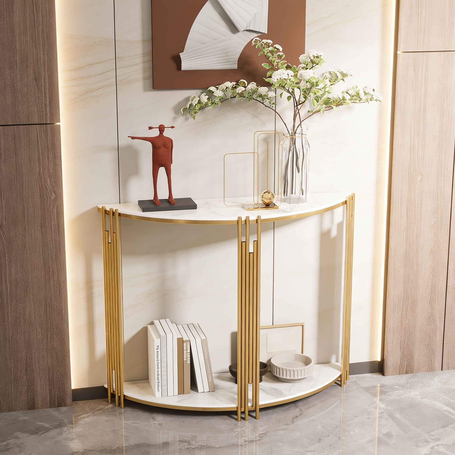 Minimalist Arc Console Table with Dual Shelf Design