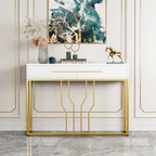 Glossy White Top Console with Modern Gold Detailing