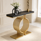 Modern Designer Console Table with Twin Golden Rings