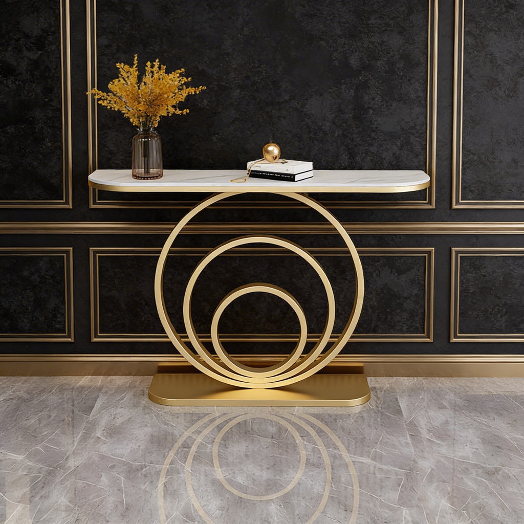 Luxury Gold Accent Console Table with Artistic Circular Design