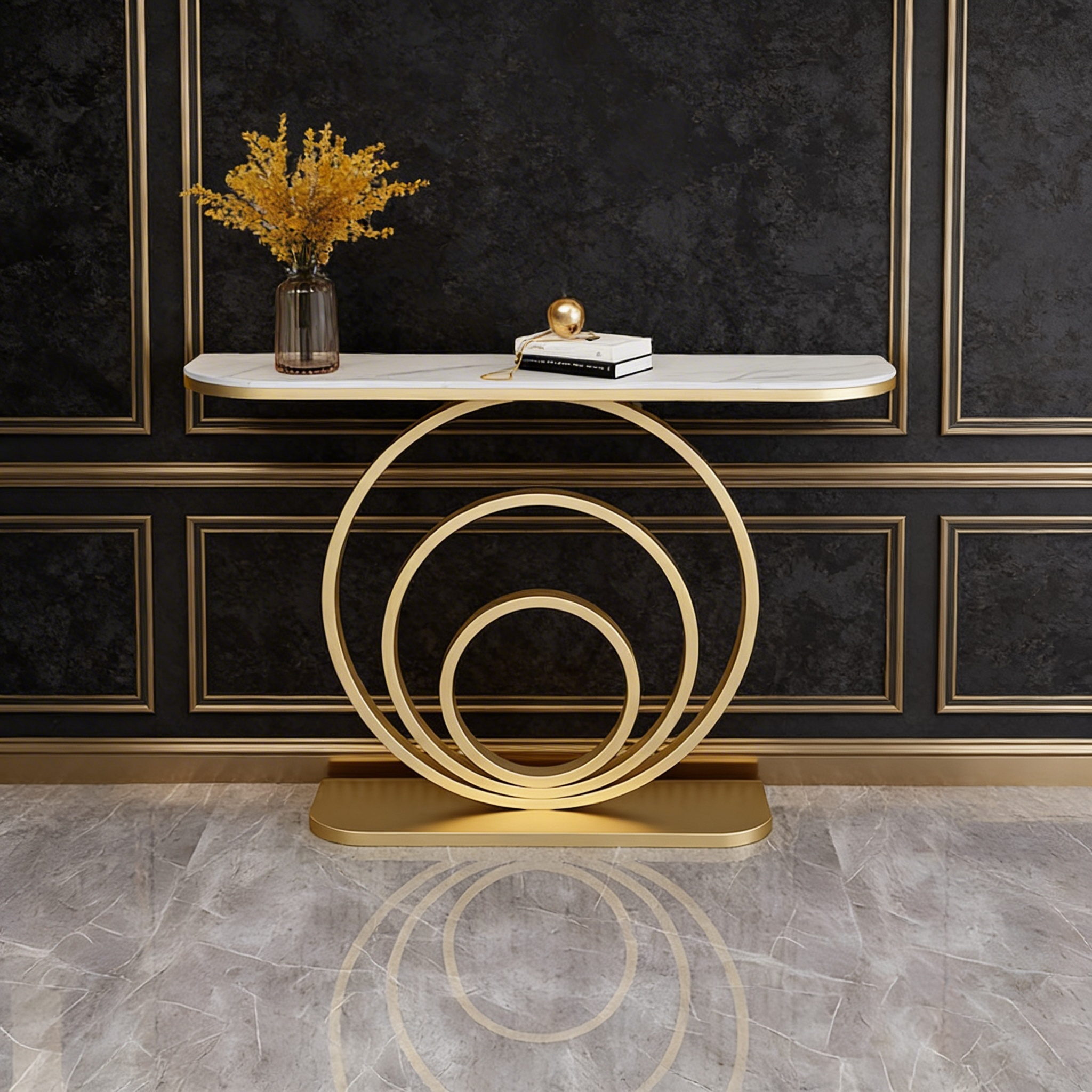 Luxury Gold Accent Console Table with Artistic Circular Design