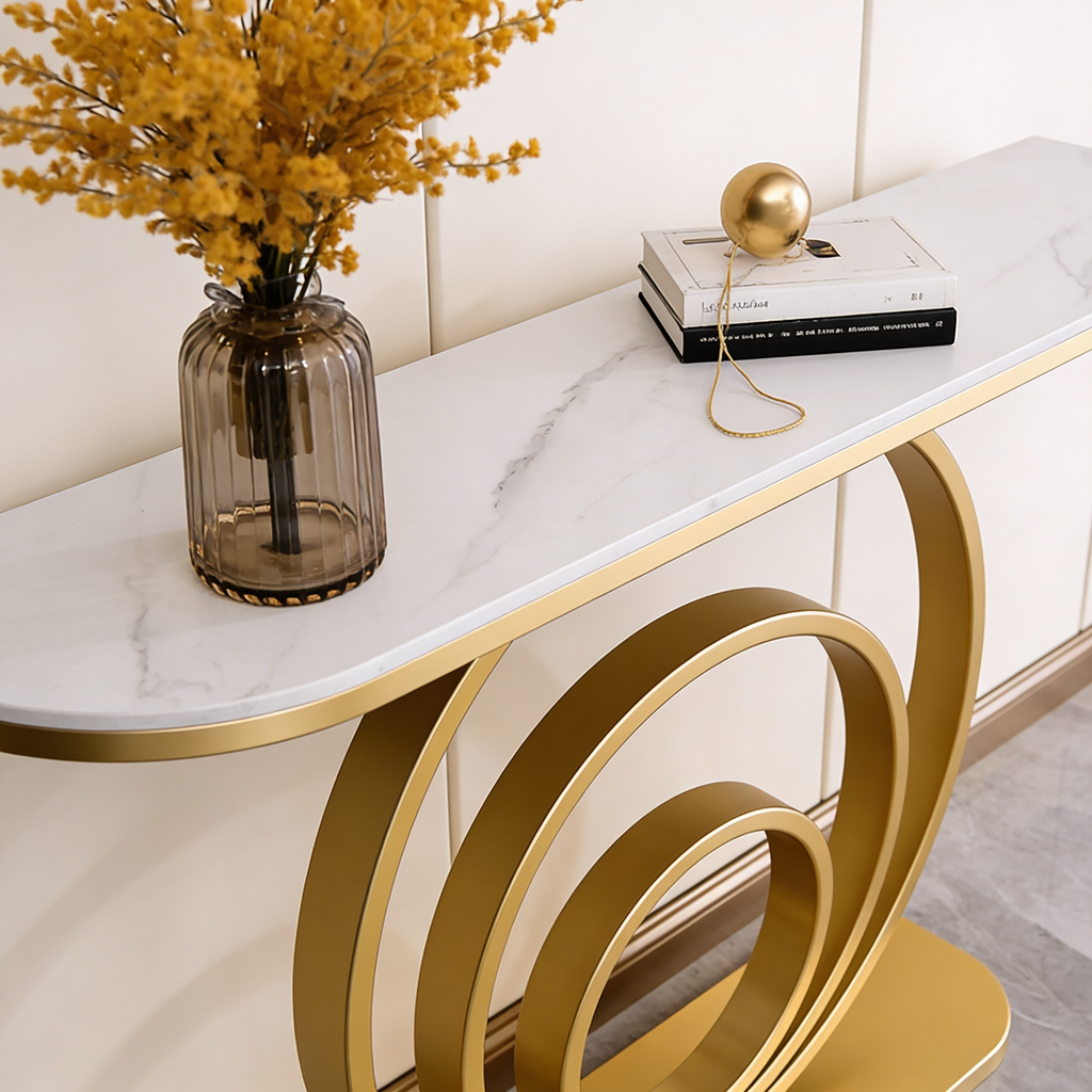 Luxury Gold Accent Console Table with Artistic Circular Design