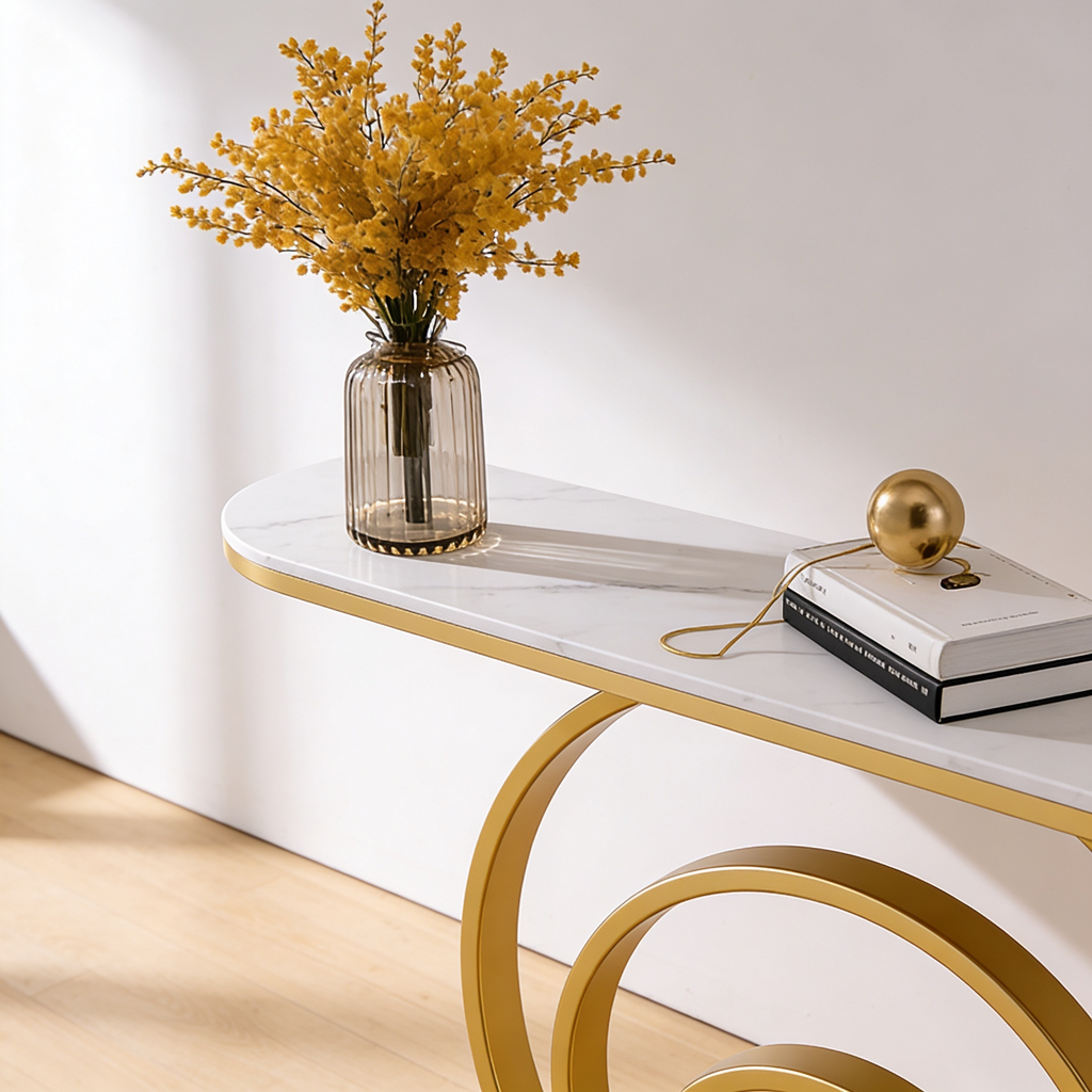Luxury Gold Accent Console Table with Artistic Circular Design