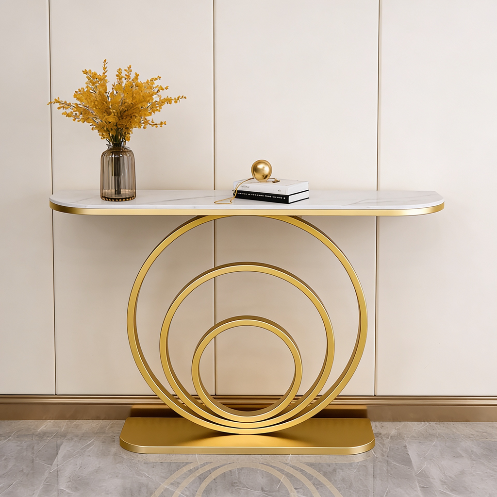 Luxury Gold Accent Console Table with Artistic Circular Design