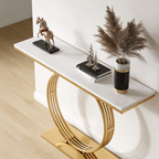 Sophisticated Black Marble Console Table with Gold Circular Base