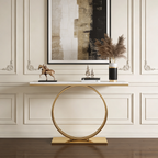 Sophisticated Black Marble Console Table with Gold Circular Base