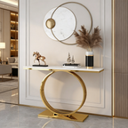 Sophisticated Black Marble Console Table with Gold Circular Base